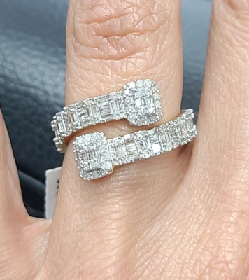 Deal! 0.60CT Genuine Baguettes Diamond Cuff By pass ladies Ring 10K Yellow Gold - Image 1 of 4