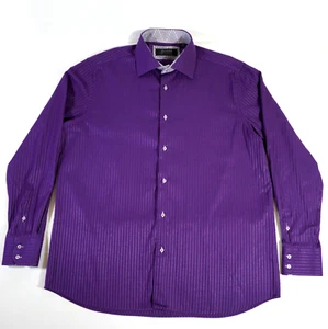 Coogi Button Up Lounge Shirt Men’s 2XL 18.5 34/35 Long Sleeve Purple Flip Cuff - Picture 1 of 10
