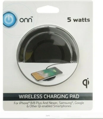 Onn Wireless Charging Pad Black 5w For Qi-Enabled Smartphones Only Fast Shipping - Image 1 of 4