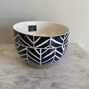 Dartington Stoneware blue/white "Eat" Chevron Patterned Cereal Bowl Pair - New - Picture 1 of 8