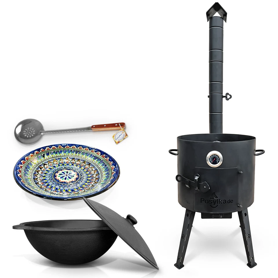 Gusseisen Kazan 12 L Deckel Utschak Feuerofen 40cm Schaumlöffel казан Lagan учак - Bild 1 von 1