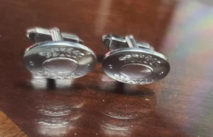 Vintage signierte WELLS 1970er polierte & gebürstete Sterlingsilber geätzte Manschettenknöpfe - Bild 1 von 5