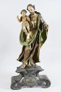 C04U16- Barock Figur Heiliger Josef mit Jesus Kind 18.Jh Holz geschnitzt - Picture 1 of 12