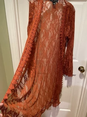 Coquette Long Lace Kimono Size L Rust Cottage Fairy Festival Swiftie Whimsigoth - Image 1 of 4