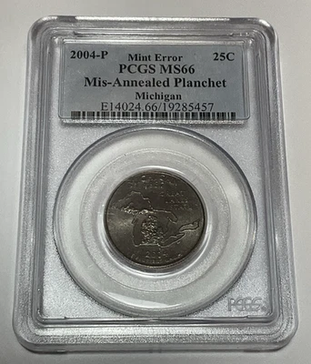 2004-P Mint Error Michigan 25 Cents Improperly Annealed Planchet, PCGS MS66 - Image 1 of 4
