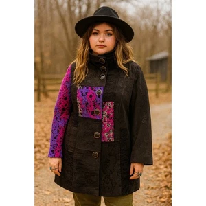 Tricotto M schwarz Struktur Häkel Patchwork Whimsigoth Boho Glam Fee Mantel künstlerisch - Bild 1 von 15