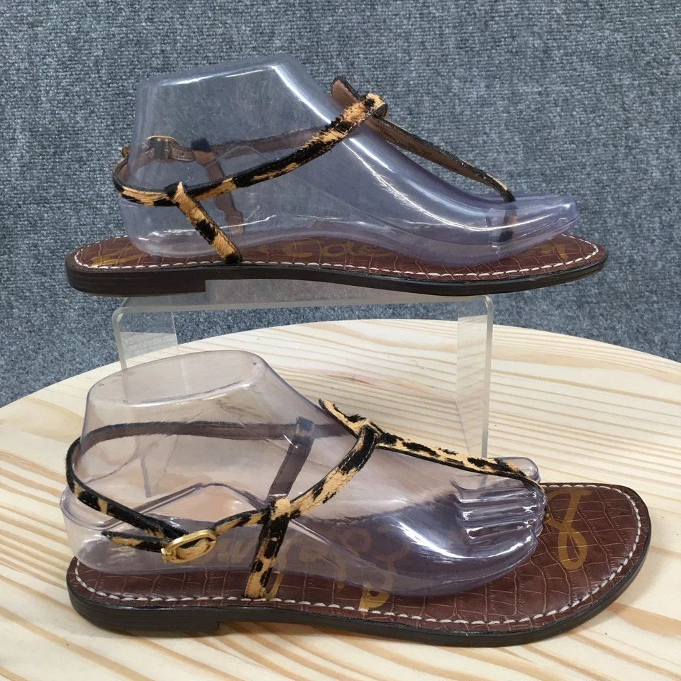 Sandalias Sam Edelman para mujer 10 Gigi estampado de leopardo tanga con tirantes planos de piel marrón Foto 1 de 4