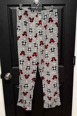 Mickey Mouse Disney Pajama Pants Soft Plaid Fleece Size Medium Elastic Waist - Image 1 of 4