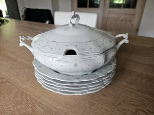 Alt Tirschenreuth, Terrine, Suppenterrine mit 7 tiefen Tellern, grün-weiß - Bild 1 von 8