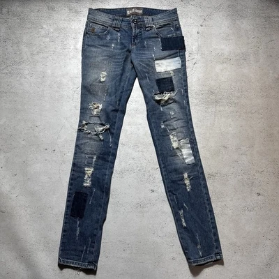 Vaqueros De Colección John Galliano Destruidos Mujer Talla 27/41 Desgastados Corte Bota Denim Foto 1 de 4