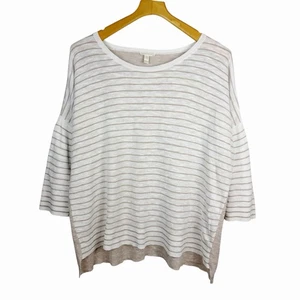 Eileen Fisher Organic Linen Cotton Neutral Knit Sweater 3/4 Sleeves Size Large - Picture 1 of 11