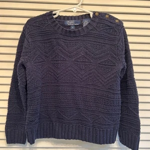 Polo Ralph Lauren Hand Knit Linen Cotton Blend Sweater Top Button Shoulder Blue - Picture 1 of 5