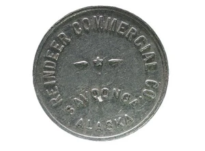 Savoonga, Alaska, Reindeer Commercial Company, ficha de aluminio, $0,10 en comercio - Imagen 1 de 2