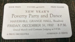 1937 Haverhill Massachusetts Grange Hall Neujahr Armut Party & Tanz Ticket - Bild 1 von 2