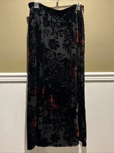 Gonna vintage Carol Anderson lunga rayon seta floreale nera lunghezza pavimento velluto taglia 10 - Foto 1 di 11