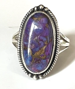 Anillo de plata de ley 925 púrpura cobre turquesa ostra piedras preciosas bisel de 5,9 g - Imagen 1 de 3