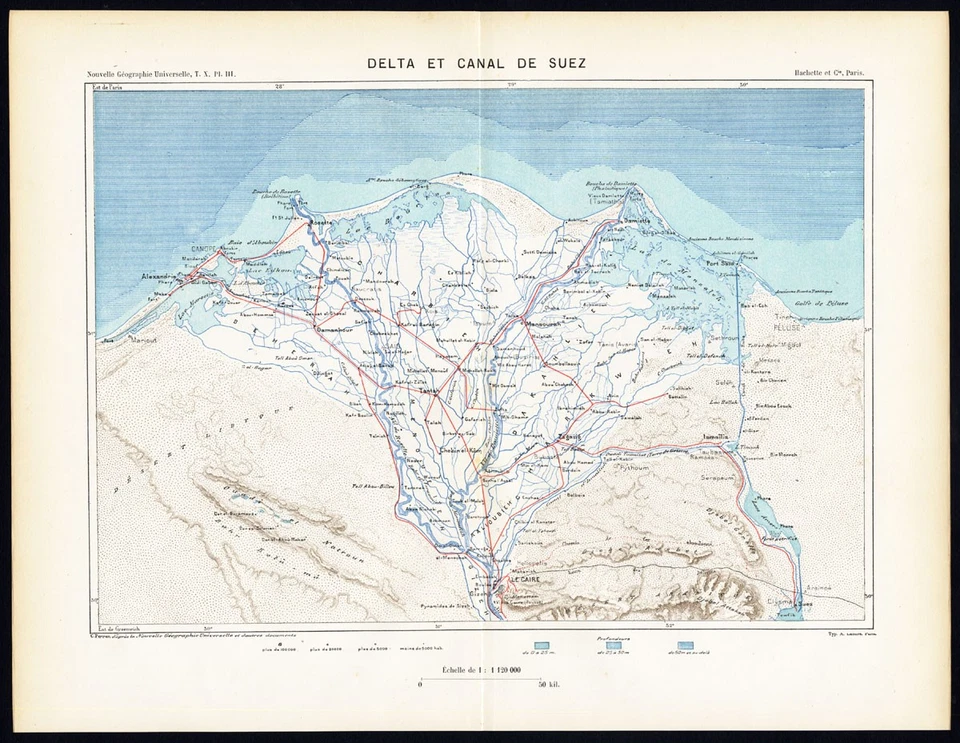古董地图-苏伊士运河-德尔塔-EGYPT-非洲-雷斯卢斯-珀伦-1885 — 第 1/1 张图片