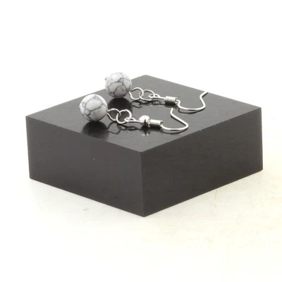 Ohrringe 1 Perle Howlith 8 MM Stahl Inoxydable. Made IN Frankreich - Bild 1 von 2