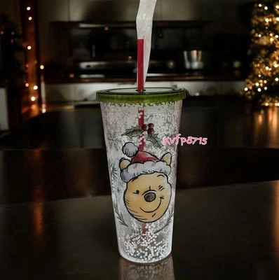 Vaso de Navidad Disney Winnie The Pooh para bebidas frías Navidad vacaciones Santa Foto 1 de 4