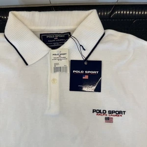 Neu mit Etikett Vintage 90er Polo Sport Ralph Lauren Strick-Poloshirt weiß Herren Medium Golf - Bild 1 von 18