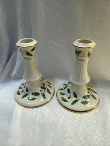 Lenox Holiday Archive Candlestick Pair Vintage 5” - Picture 1 of 8