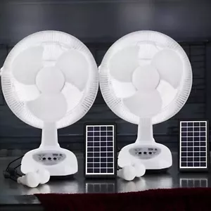 PACK OF 2 Rechargeable Fan With solar panel, USB port,LED light and 2 bulbs New - Picture 1 of 3