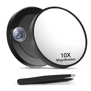 10X Magnifying Mirror Small Magnifying Mirror with Suction Cup and Tweezers NEW - Picture 1 of 7