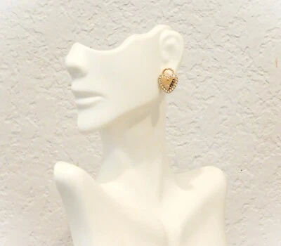 Juicy Couture Gold Tone Heart Lock Signed Stud Earrings with Pave Crystals - Image 1 of 4