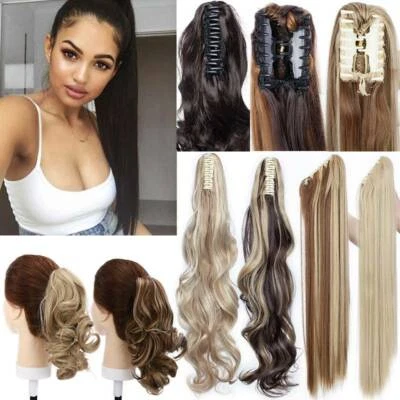 US Deluxe Clip In Ponytail As Human Claw on Hair Extension Piece Pony Tail Long - Image 1 of 4