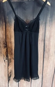 OSCAR DE LA RENTA PINK LABEL BLACK SWEET DOTS BABY DOLL NEGLIGEE SIZE SMALL NEW - Picture 1 of 11