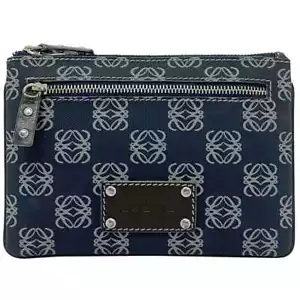 LOEWE Pouch Navy Blue Anagram 290505 Accessory Case PVC Leather Used LOEWE Mini - Picture 1 of 10