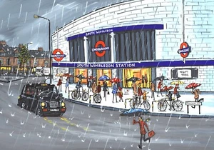 Original painting by South London Artist Dan, South Wimbledon Station, Rainy - Picture 1 of 1