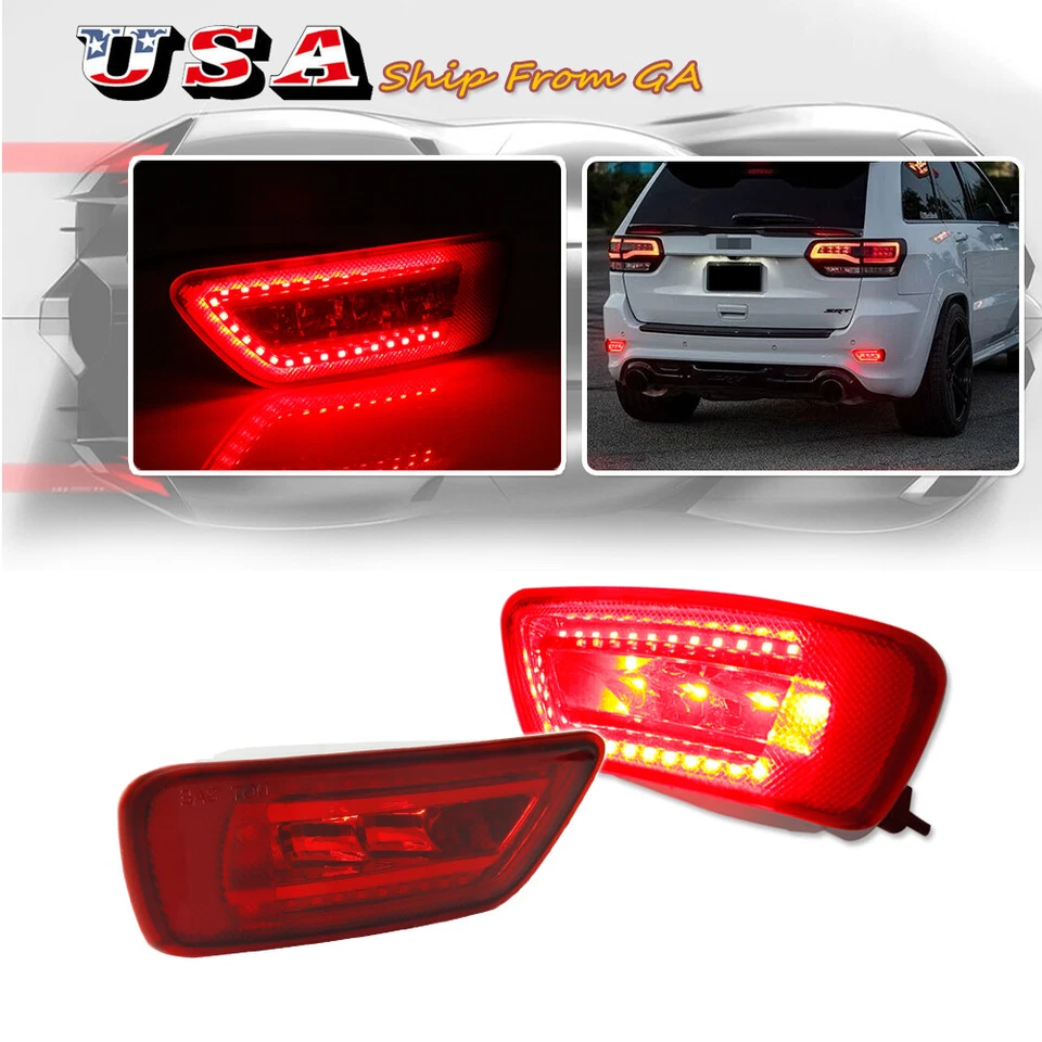 Kit de luces antiniebla/freno traseras LED rojas de 2 piezas para Jeep Grand Cherokee 2011-2020 Foto 1 de 4
