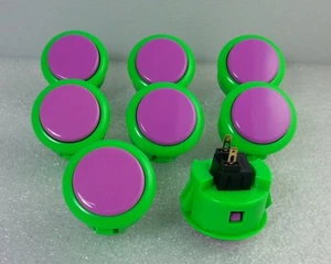 Japan Sanwa Mix Buttons Green Violet x 8 pcs Video Game Parts Arcade OBSF-30 - Picture 1 of 4