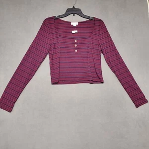 Ten Sixty Sherman Crop Top Size Large Long Sleeve Striped Square Neck - Picture 1 of 14