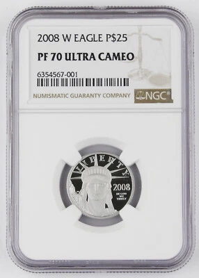 2008 W $25 1/4 Oz PLATINUM American EAGLE Proof Coin NGC PF70 Ultra Cam Key Date - Image 1 of 4