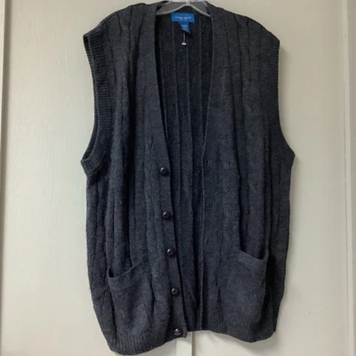Vintage Towncraft Sweater Vest 90s Size XL Gray Knit Grunge Grandpa Cardigan - Image 1 of 4