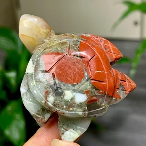 45G  Natural dragon blood stone quartz crystal Handcarved Turtle reiki healing - Picture 1 of 18