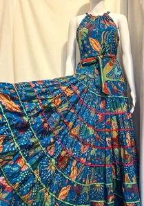 Farm Rio Sz Small Ocean Stories Mermaid Siren Maxi Tiered Dress Boho Sea witch - Picture 1 of 18