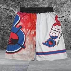 NWOT Bang Energy Fuel Your Destiny White Red Blue Graphic Gym Shorts Size Medium - Picture 1 of 7
