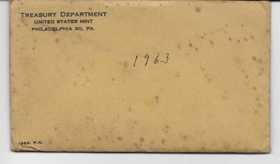 1963 U.S. Mint  PROOF Coin Set  In ORIGINAL U.S. Mint SEALED & UNOPENED Envelope - Image 1 of 2