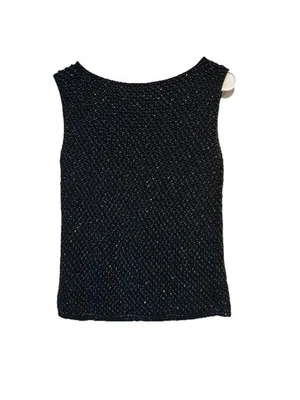 Vintage Black Wool Hand Beaded Sequined Women's Top Size L British Hong Kong - Image 1 of 4