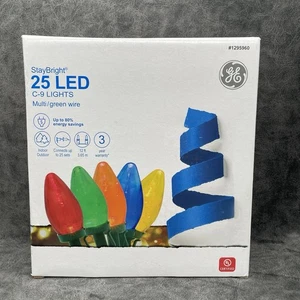 GE 1295960 STAYBRIGHT 25CT MULTI COLOR LED C9 LIGHTS 12' GREEN WIRE - NEW! - Picture 1 of 7