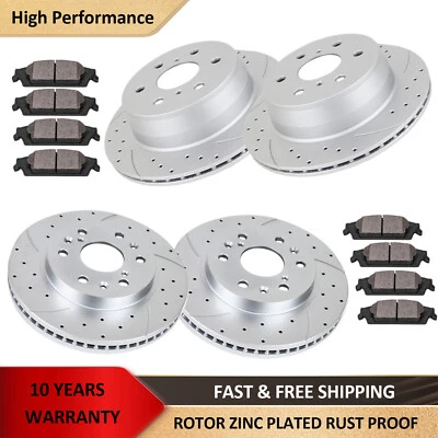 Kit de rotores y almohadillas delanteras traseras perforadas para Chevy Silverado Sierra 1500 GMC Yukon Foto 1 de 4