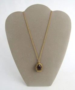 Vintage Goldette Teardrop Amethyst Hinged Compartment Locket Pendant Necklace - Picture 1 of 9
