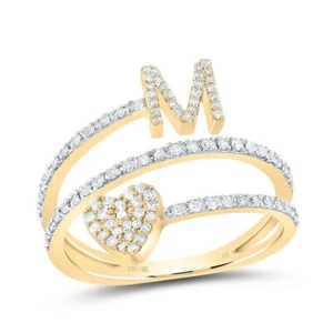 10K Yellow Gold Diamond Women's Block Letter M Initial & Heart Wrap Ring 3/8 CT - Picture 1 of 1