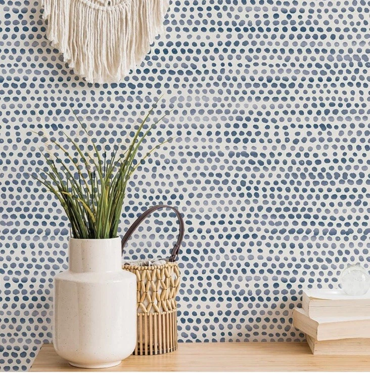 Lot/2 Rolls Novogratz MD10665 Tempaper Peel Stick Wallpaper Moire Dots Blue Moon