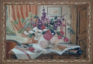 Tapestry Wall Hanging Old Times Flowers Roses Books Classic Wall Artwork - Picture 1 of 1