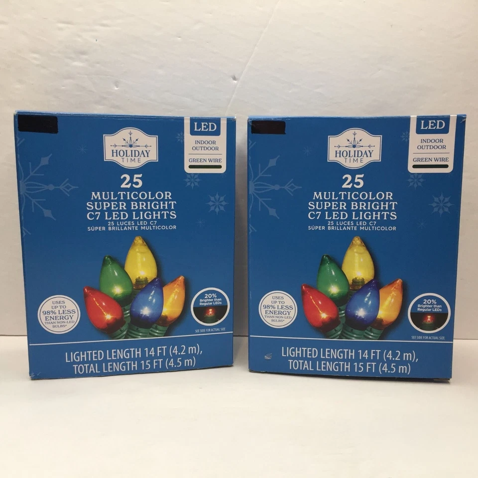 Holiday Time 25 Multicolor Super Bright C7 LED Christmas Lights 14ft Set 2 Decor - Image 1 of 4