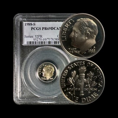 UNITED STATES. 1988, 10 Cents, S - PCGS PR69 - Roosevelt Dime, DCAM 87 - Image 1 of 4